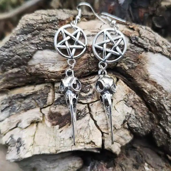 Boucles d'oreilles Pentacle & Corbeau